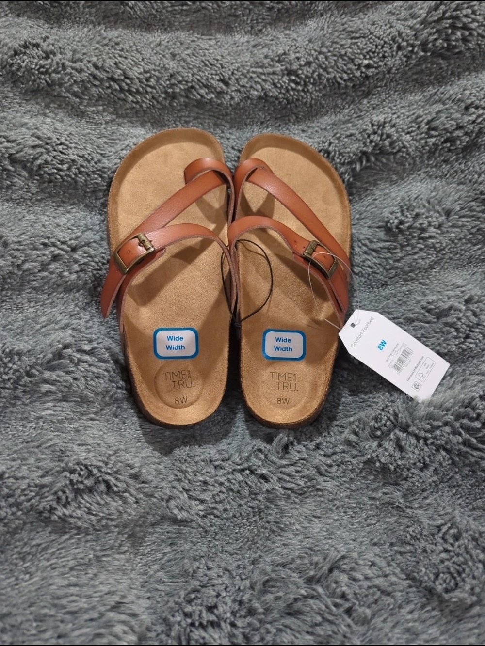 Women's Time & Tru Leather Strap Sandals Red/Brown Cognac Size 8 W